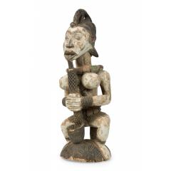 African Southern Nigeria Mid Century Carved Painted Wood Seated Female Anjenu - 4695050