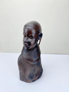 African Woman Bust Hand Carved Ebony Wooden Sculpture - 3403490