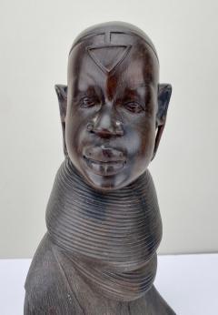 African Woman Bust Hand Carved Ebony Wooden Sculpture - 3403491