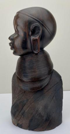 African Woman Bust Hand Carved Ebony Wooden Sculpture - 3403493