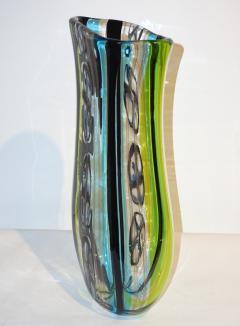 Afro Celotto Afro Celotto 1990 Black Green Aqua Blue Crystal Murano Glass Tall Modern Vase - 625122