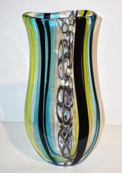 Afro Celotto Afro Celotto 1990 Black Green Aqua Blue Crystal Murano Glass Tall Modern Vase - 625123