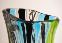 Afro Celotto Afro Celotto 1990 Black Green Aqua Blue Crystal Murano Glass Tall Modern Vase - 625124