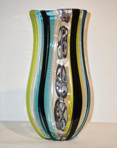 Afro Celotto Afro Celotto 1990 Black Green Aqua Blue Crystal Murano Glass Tall Modern Vase - 625125