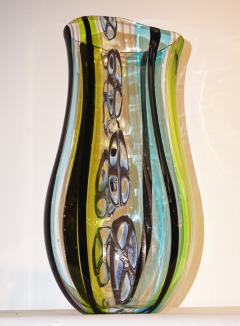 Afro Celotto Afro Celotto 1990 Black Green Aqua Blue Crystal Murano Glass Tall Modern Vase - 625128