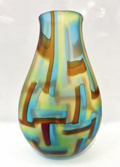 Afro Celotto Early 2000s Italian Turquoise Yellow Green Amber Murano Glass Vase - 2919295