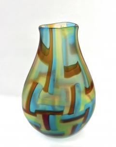 Afro Celotto Early 2000s Italian Turquoise Yellow Green Amber Murano Glass Vase - 2919296