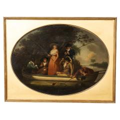 After George Moreland Framed Oil On Tin Painting A Party Angling  - 4611739