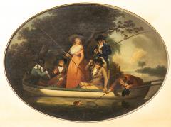 After George Moreland Framed Oil On Tin Painting A Party Angling  - 4611743