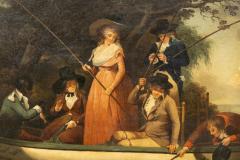 After George Moreland Framed Oil On Tin Painting A Party Angling  - 4611745