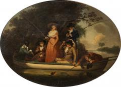 After George Moreland Framed Oil On Tin Painting A Party Angling  - 4614075