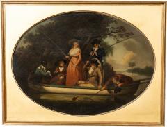 After George Moreland Framed Oil On Tin Painting A Party Angling  - 4614076