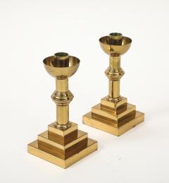 Aged Brass Art Deco Candlesticks - 4381593