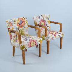 Aino Aalto Aino Aalto Pair of Club Chairs in Oak Leather Floral Pattern Artek 1940s  - 4725886