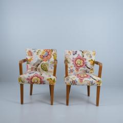 Aino Aalto Aino Aalto Pair of Club Chairs in Oak Leather Floral Pattern Artek 1940s  - 4725887