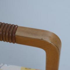 Aino Aalto Aino Aalto Pair of Club Chairs in Oak Leather Floral Pattern Artek 1940s  - 4725890