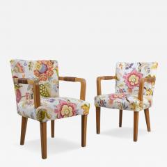 Aino Aalto Aino Aalto Pair of Club Chairs in Oak Leather Floral Pattern Artek 1940s  - 4728374