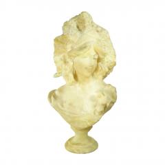 Alabaster Carved Sculpture Art Nouveau Woman with large headpiece - 4345229