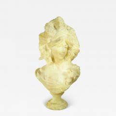 Alabaster Carved Sculpture Art Nouveau Woman with large headpiece - 4345365