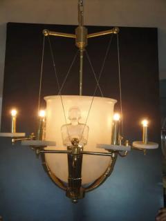Alabaster and Brass Art Deco Style Chandelier - 3326465