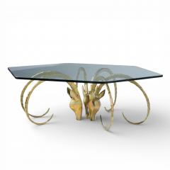 Alain Chervet Alain Chervet Mid Century Brass Ibex Glass Top Coffee Table - 4527541