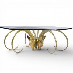 Alain Chervet Alain Chervet Mid Century Brass Ibex Glass Top Coffee Table - 4527542