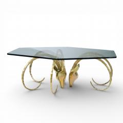 Alain Chervet Alain Chervet Mid Century Brass Ibex Glass Top Coffee Table - 4527543
