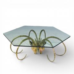 Alain Chervet Alain Chervet Mid Century Brass Ibex Glass Top Coffee Table - 4527544