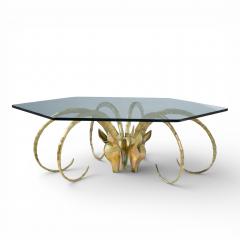 Alain Chervet Alain Chervet Mid Century Brass Ibex Glass Top Coffee Table - 4527661