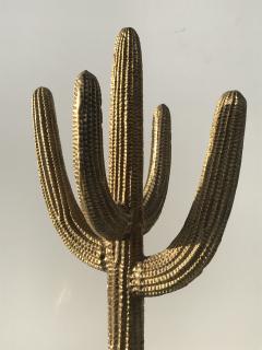 Alain Chervet Brass Saguaro Cactus Sculpture with Roadrunner - 530759