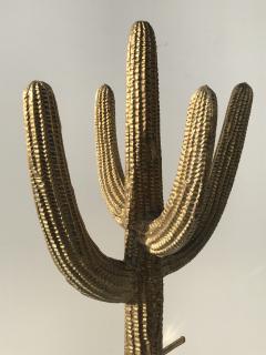 Alain Chervet Brass Saguaro Cactus Sculpture with Roadrunner - 530762