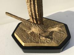 Alain Chervet Brass Saguaro Cactus Sculpture with Roadrunner - 530764