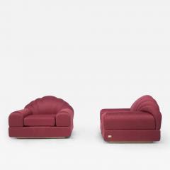 Alain Delon Alain Delon Vintage Salon Red Armchairs Original Label - 3648509