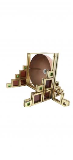 Alain Delon MODERNIST COPPER BRASS CHROME EMERALD ROSE GLASS SCONCES BY ALAIN DELON - 4461092
