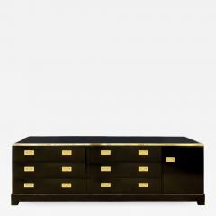 Alain Delon Maison Jansen Elegant Chest of Drawer in Black Lacquer with Brass 1970s - 972523