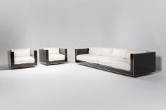 Alain Delon Maison Jansen Pair of Cubic Lounge Chairs in Black and Brass Hollywood Regency - 2048349