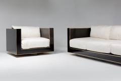 Alain Delon Maison Jansen Pair of Cubic Lounge Chairs in Black and Brass Hollywood Regency - 2048356