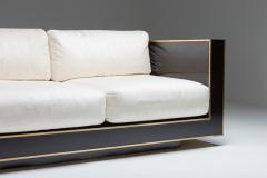 Alain Delon Maison Jansen geometric sofa in Black and Brass Hollywood Regency 1970s - 2048357