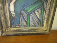 Alain Portier Large Scale Mid Century Modern Oil Painting Blue Lady in Chair Portier - 1333053