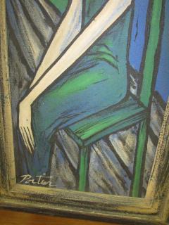 Alain Portier Large Scale Mid Century Modern Oil Painting Blue Lady in Chair Portier - 1333066