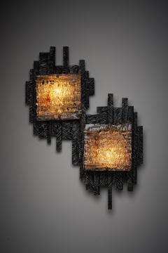 Albano Poli Albano Poli for Poliarte Brutalist Glass and Metal Wall Lamp 1970s - 4499094