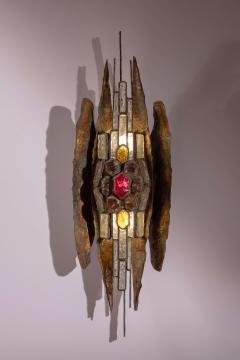 Albano Poli Albano Poli large Brutalist Wall Sconce in Metal and Crystal Poliarte 1970s - 4486835