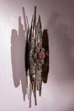 Albano Poli Albano Poli large Brutalist Wall Sconce in Metal and Crystal Poliarte 1970s - 4486836