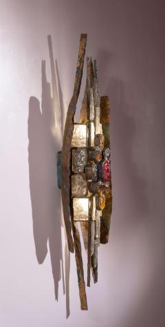 Albano Poli Albano Poli large Brutalist Wall Sconce in Metal and Crystal Poliarte 1970s - 4486862