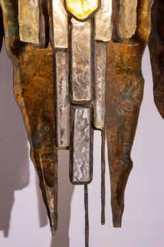 Albano Poli Albano Poli large Brutalist Wall Sconce in Metal and Crystal Poliarte 1970s - 4486865