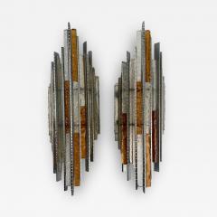 Albano Poli Late 20th Century Pair of Brutalist Iron Glass Sconces by A Poli for Poliarte - 2890785