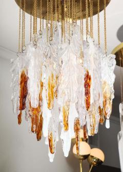 Albano Poli Vintage Albano Poli Clear Frost and Amber Poliarte Leaf Glass Chandelier - 2416232