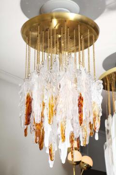 Albano Poli Vintage Albano Poli Clear Frost and Amber Poliarte Leaf Glass Chandelier - 2416236