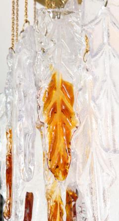 Albano Poli Vintage Albano Poli Clear Frost and Amber Poliarte Leaf Glass Chandelier - 2416244