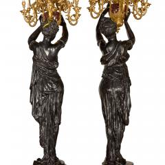 Albert Ernest Carrier Belleuse Monumental Pair of Rouge Marble Gilt and Patinated Bronze Figural Torch res - 4697745
